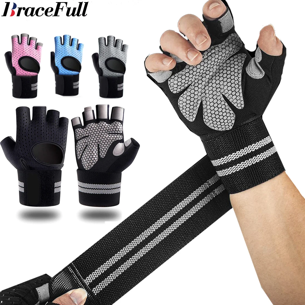 Crossfit Workout Gear - 1 ペアハーフフィンガージムフィットネスグローブリストラップサポート付き男性女性クロスフィットワークアウトパワーウェイトリフティング機器